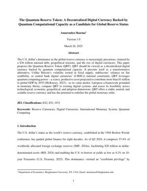 Murfin Takardar PDF - Kudin Ajiya na Quantum (QRT): Kudin Dijital Mai Rarraba Wanda Aka Dogara da Ƙarfin Lissafi na Quantum